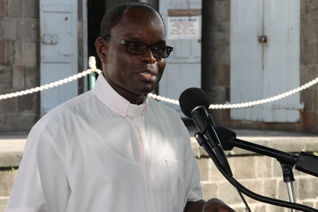 President of the Nevis Christian Council Rev. Telford D. Matthew who served as Liturgist at the council’s prayer service for God’s protection during the 2016 hurricane season at the War Memorial Square in Charlestown on June 17, 2016